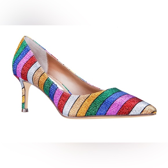 Nina Metallic Rainbow Striped Jo Jo Heels size 36 - Picture 1 of 8